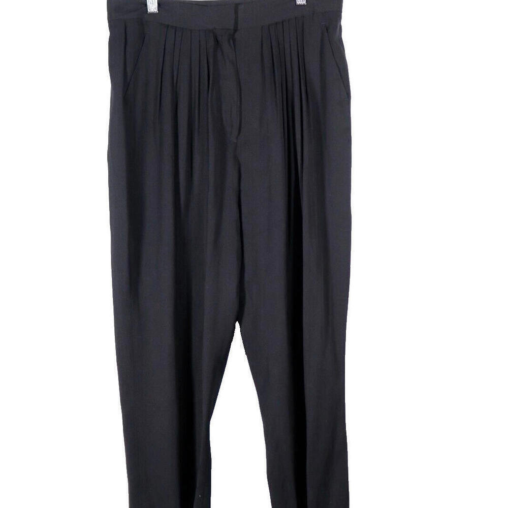Stella McCartney Women's EU40 US8 Black Silk Pleated Pants Ankle Button Trouser